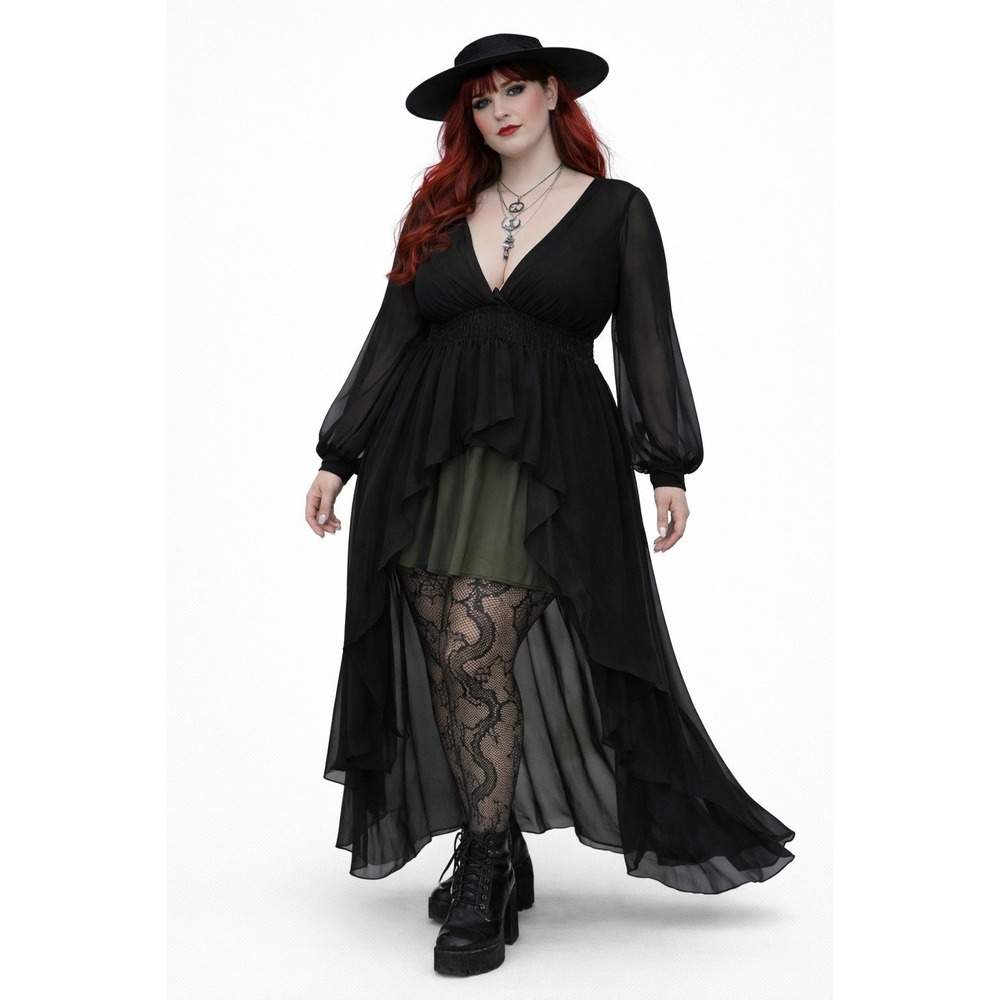 Unbranded Dark Academia Sheer Black Womens‎ S High Low top